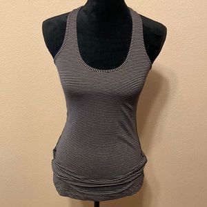 Lululemon Razorback Black and Dark Gray Striped Workout Tank w/ Bag